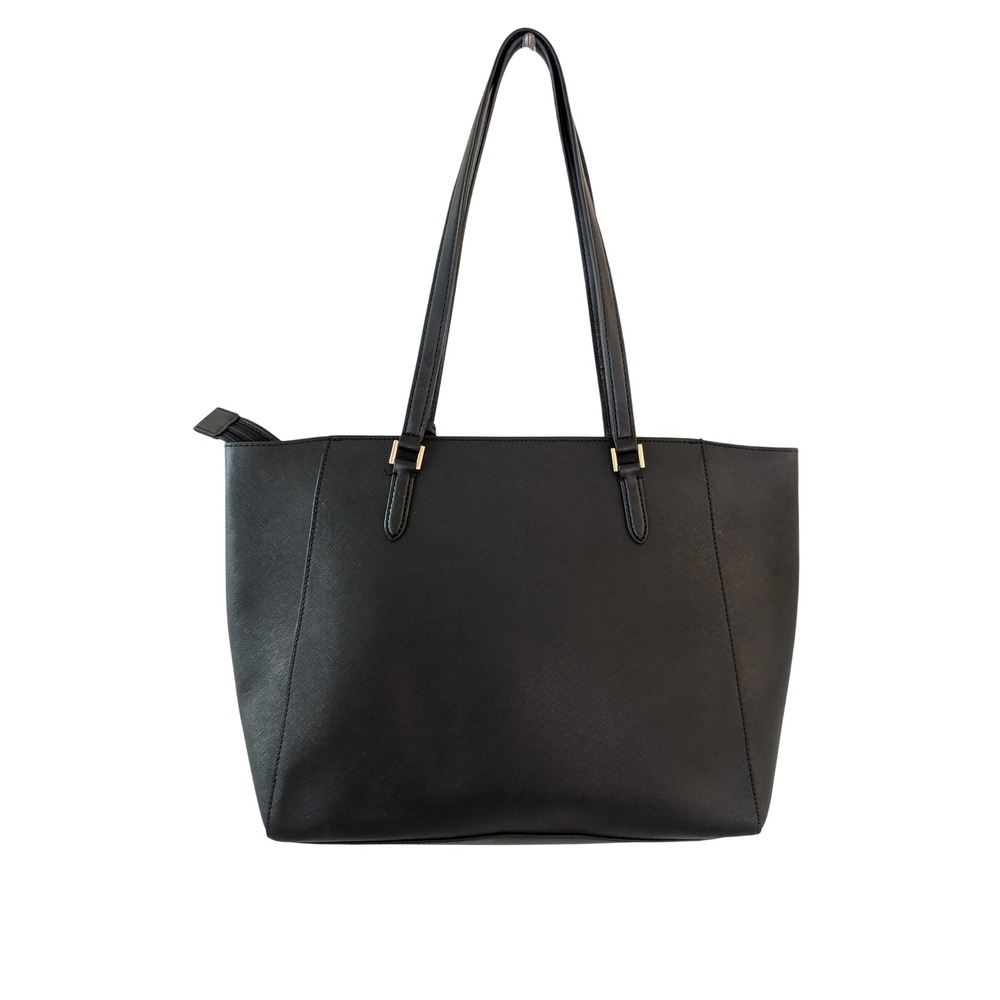 Michael Kors Black Saffiano Leather Tote Bag Gold Tone Hardware Zip Top - Picture 2 of 8